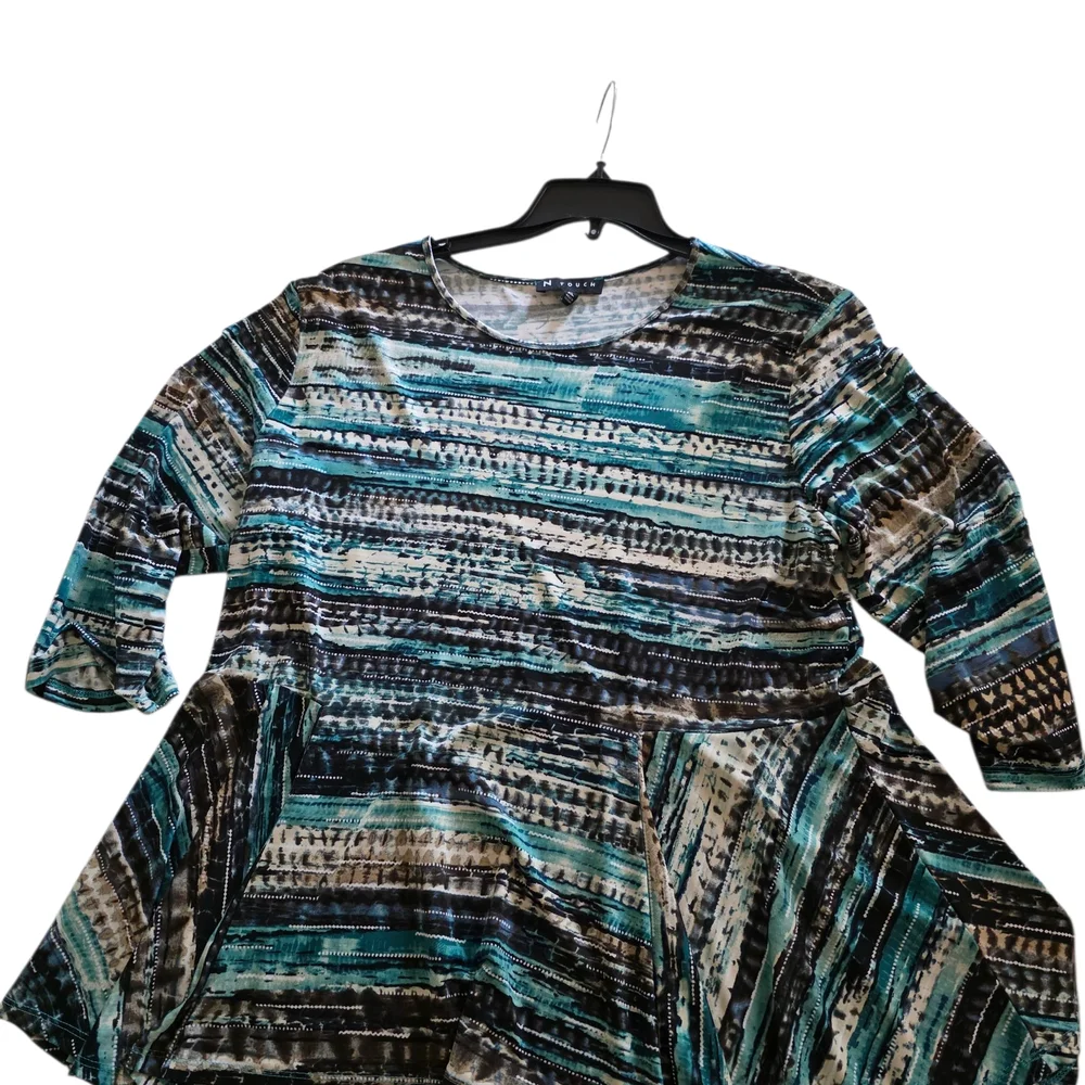 Teal and Black Patterned Women's Tunic. Great Fall Top - Picture 4 of 10